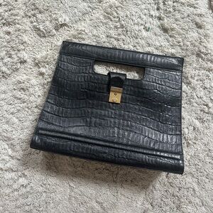 Portofino Black Embossed purse Tote Gold Accents square vintage